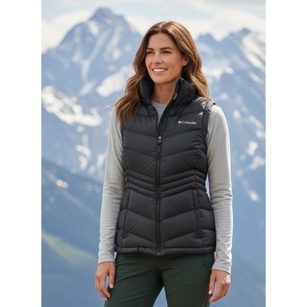 Columbia Women's Omni-Heat 650 Duck Down Black Winter Jacket  Vest Size Medium